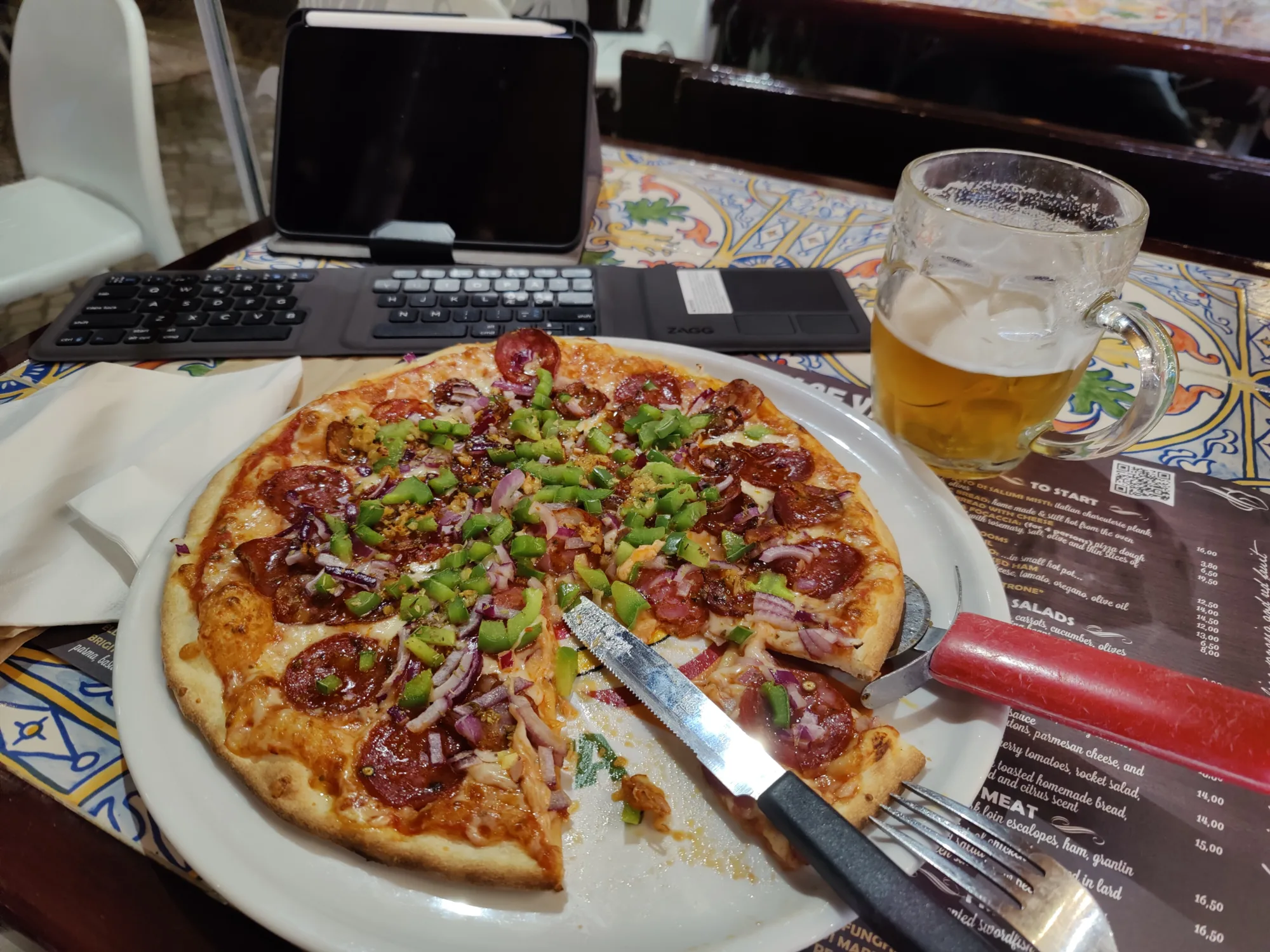 a pizza on a white plate